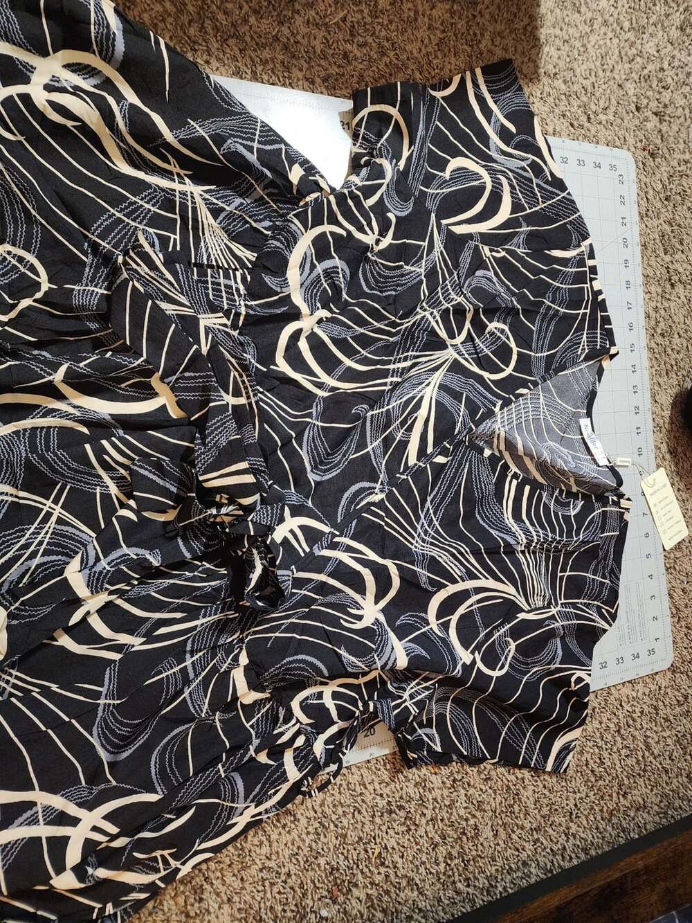Nemidor Wrap Dress Size US 26 Black Cream Abstract Print Belted